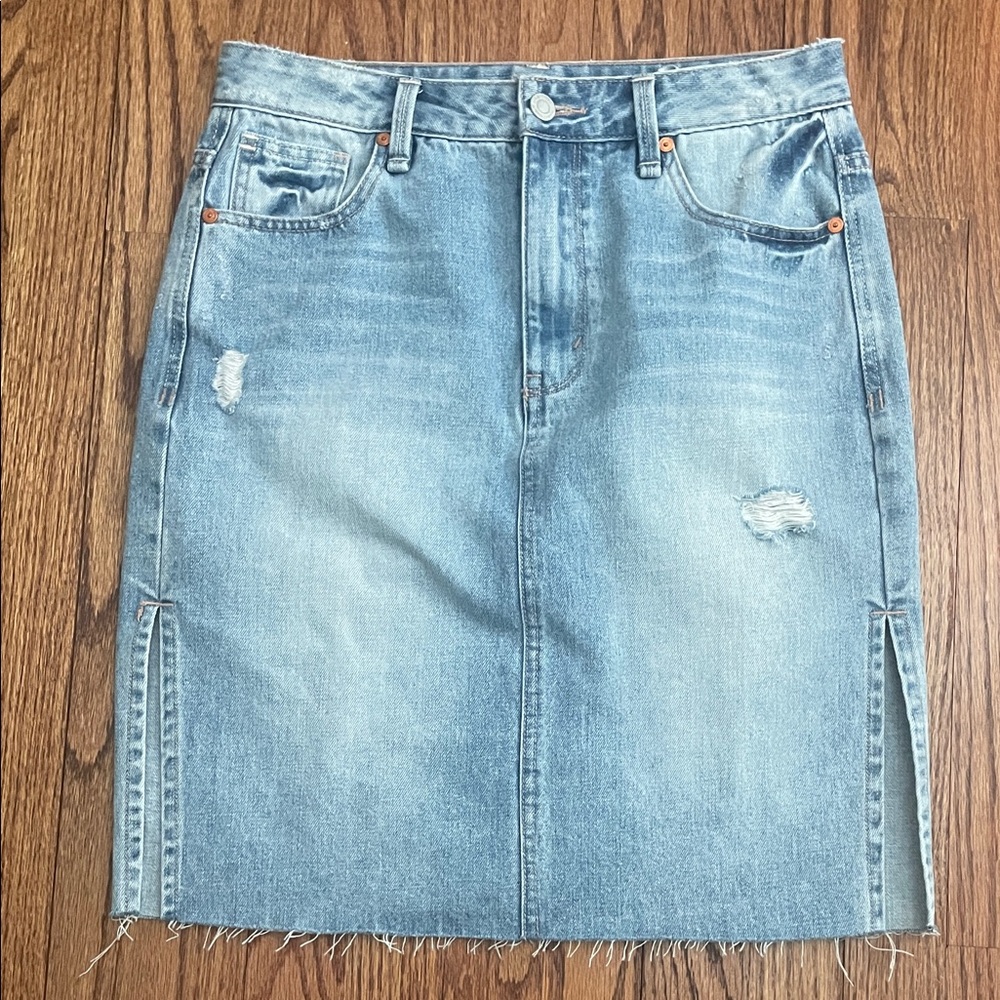 Habitual Light Blue Denim Jean Pencil Frayed Skirt Size 27/4